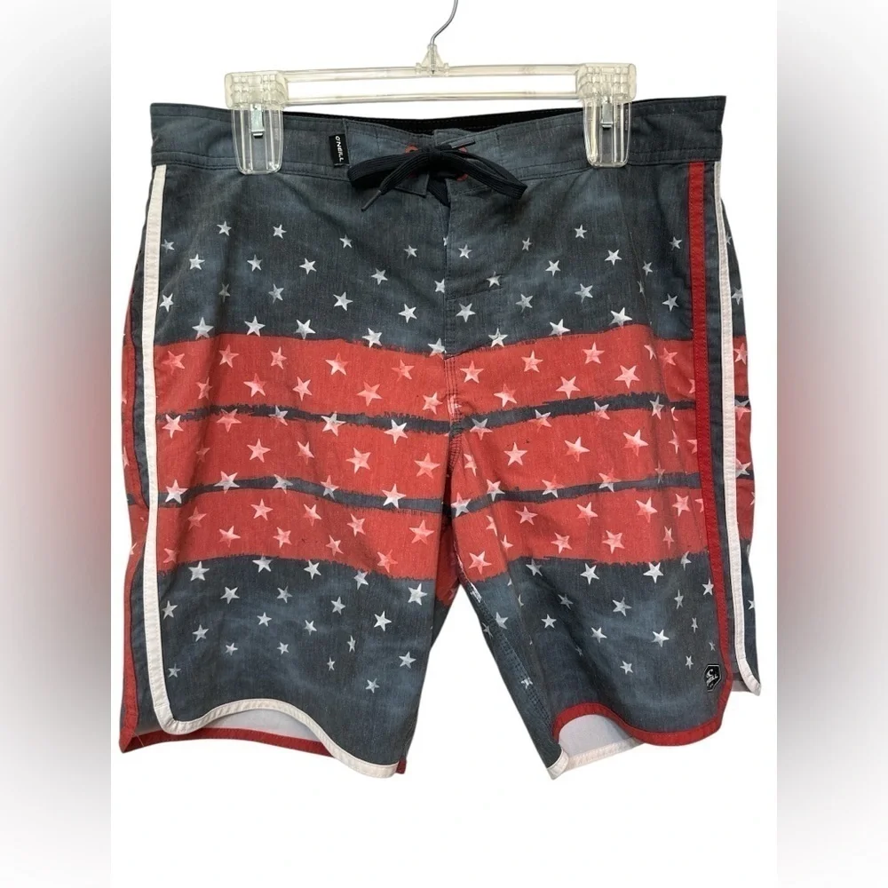 O'Neill American Flag Board Shorts Red BLue Striped 9